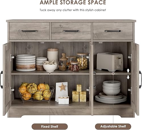 Miniatura 8 de HOSTACK Aparador Buffet Moderno de Granja con Gabinete, Gabinete de Almacenamiento con Puertas de Granero con Cajones y Estantes, Barra de Café de