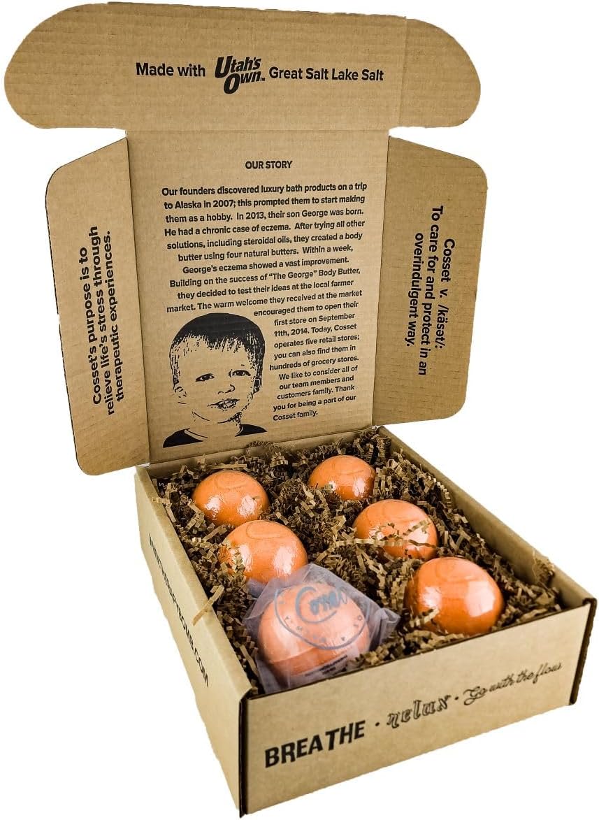 Cosset Bath Bombs - Organic Kalahari Melon Bath Bombs for Women - Relaxing Bubble Bath Bomb Gift Set with Essential Oils - Softens and Moisturizes Skin - 6pcs