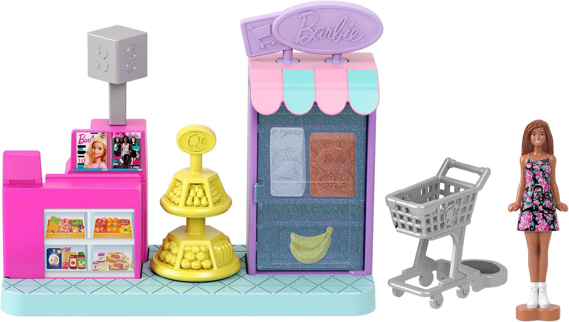 Barbie JCR33 Mini Barbie Land Supermarket Doll House Pretend Play Micro Doll with 1 Play Set Ages 6 and Up Pink