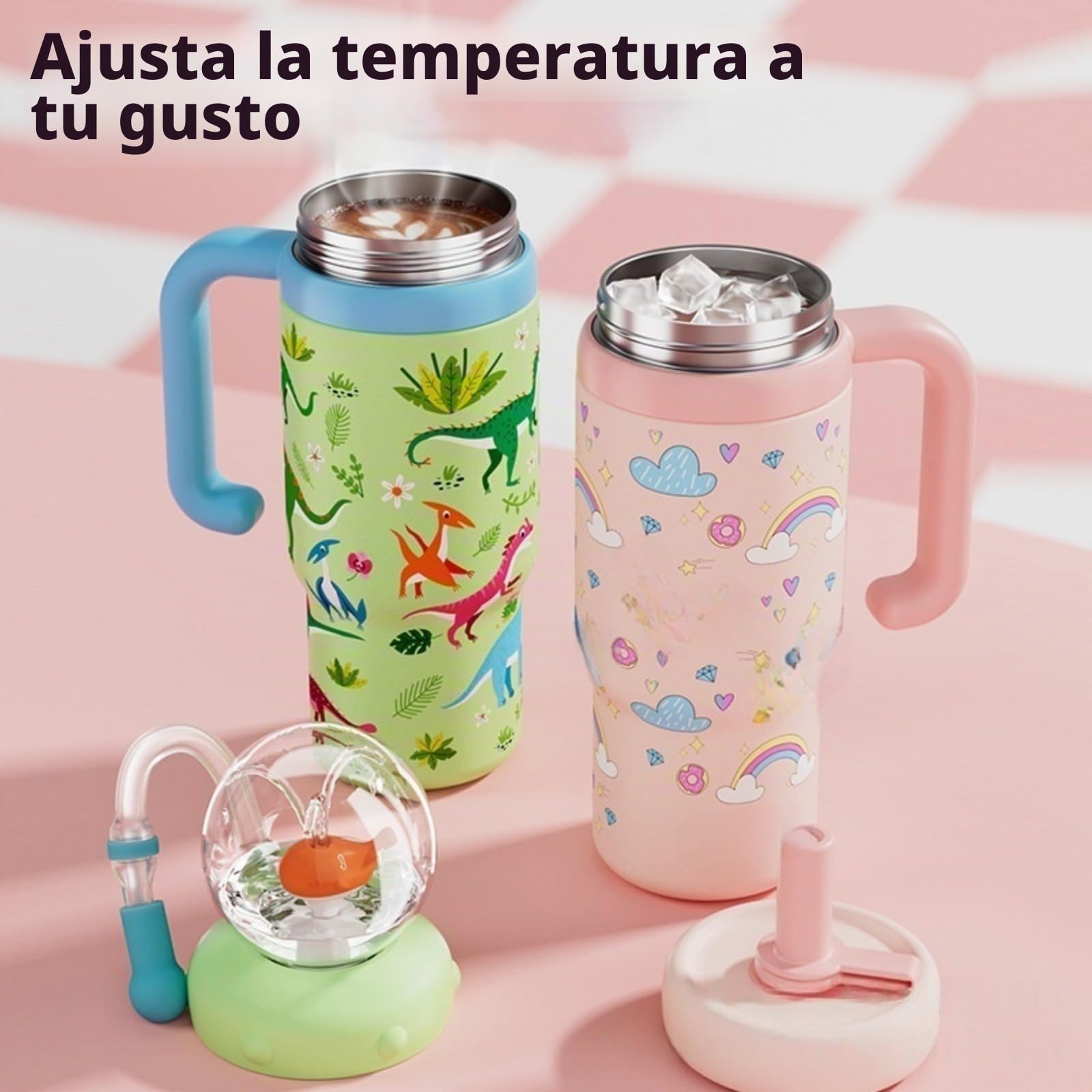 Generico Taza y Botella de Fuente de ballena de Acero Inoxidable 3D con Asa y Salpicaduras, 710 ml, Vaso A Prueba de Fugas para Niños