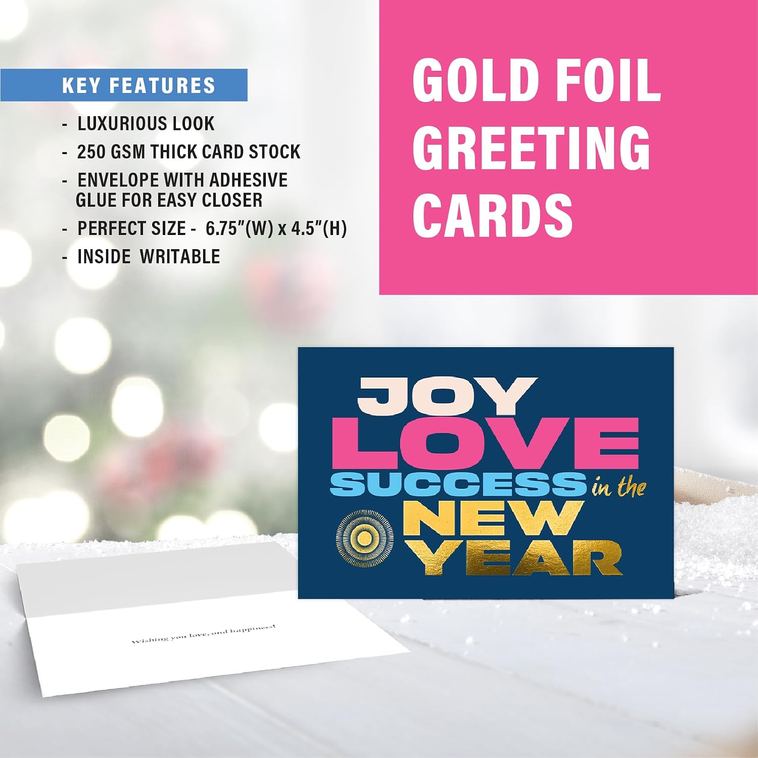 easykart labels 100 Happy New Year Cards Boxed Set With Envelopes and Gold Seal Stickers - 6.75" x 4.5" Assorted New Years Greeting Card Set 2024 With Messages Inside