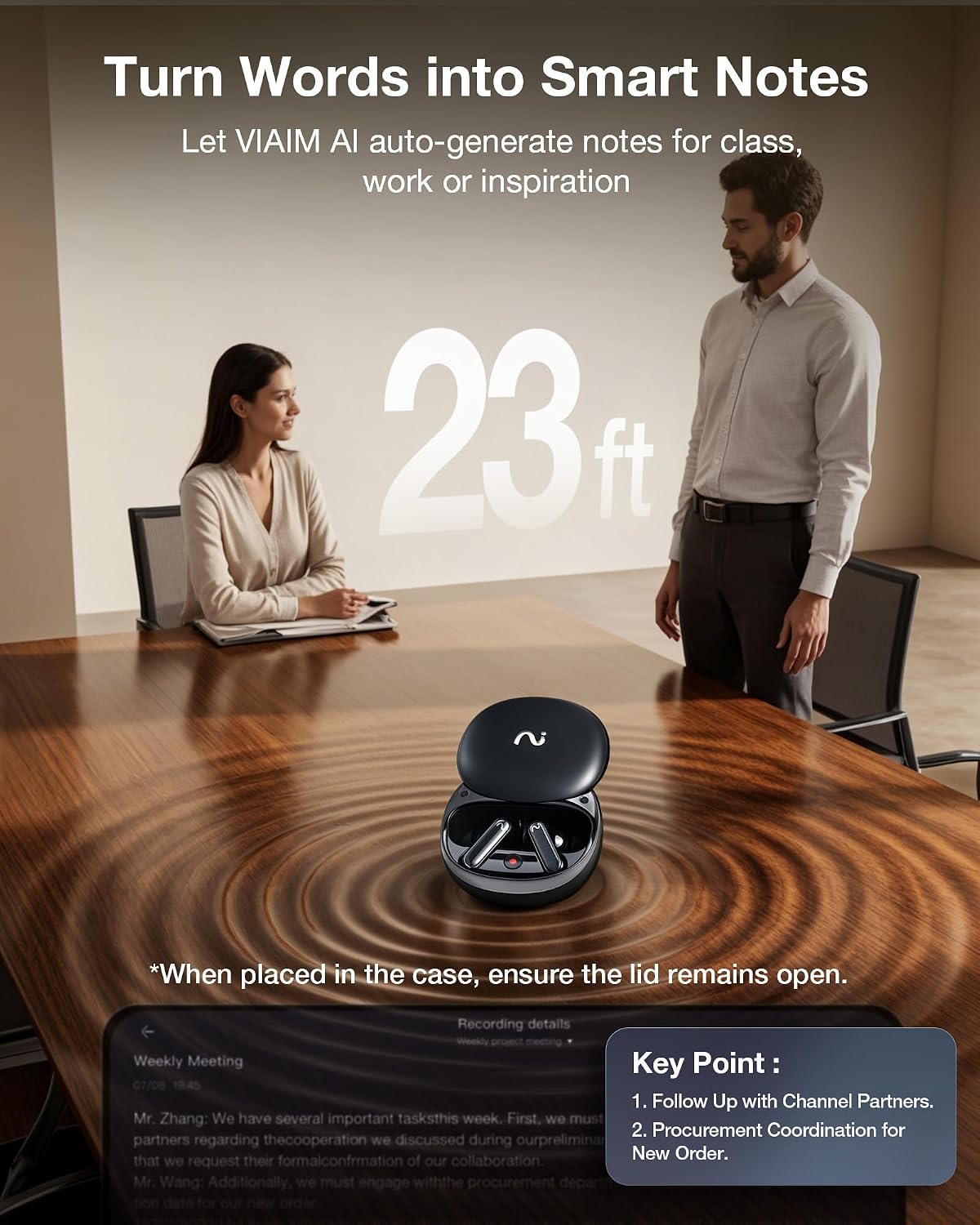 RecDot AI Voice Recorder Earbuds, viaim AI Meeting Assistant with Transcription, 78 Languages, FlashRecord, to-Do Lists & Summaries with viaim AI, 48dB ANC for Meetings, Interviews & Lectures, Black, view 5