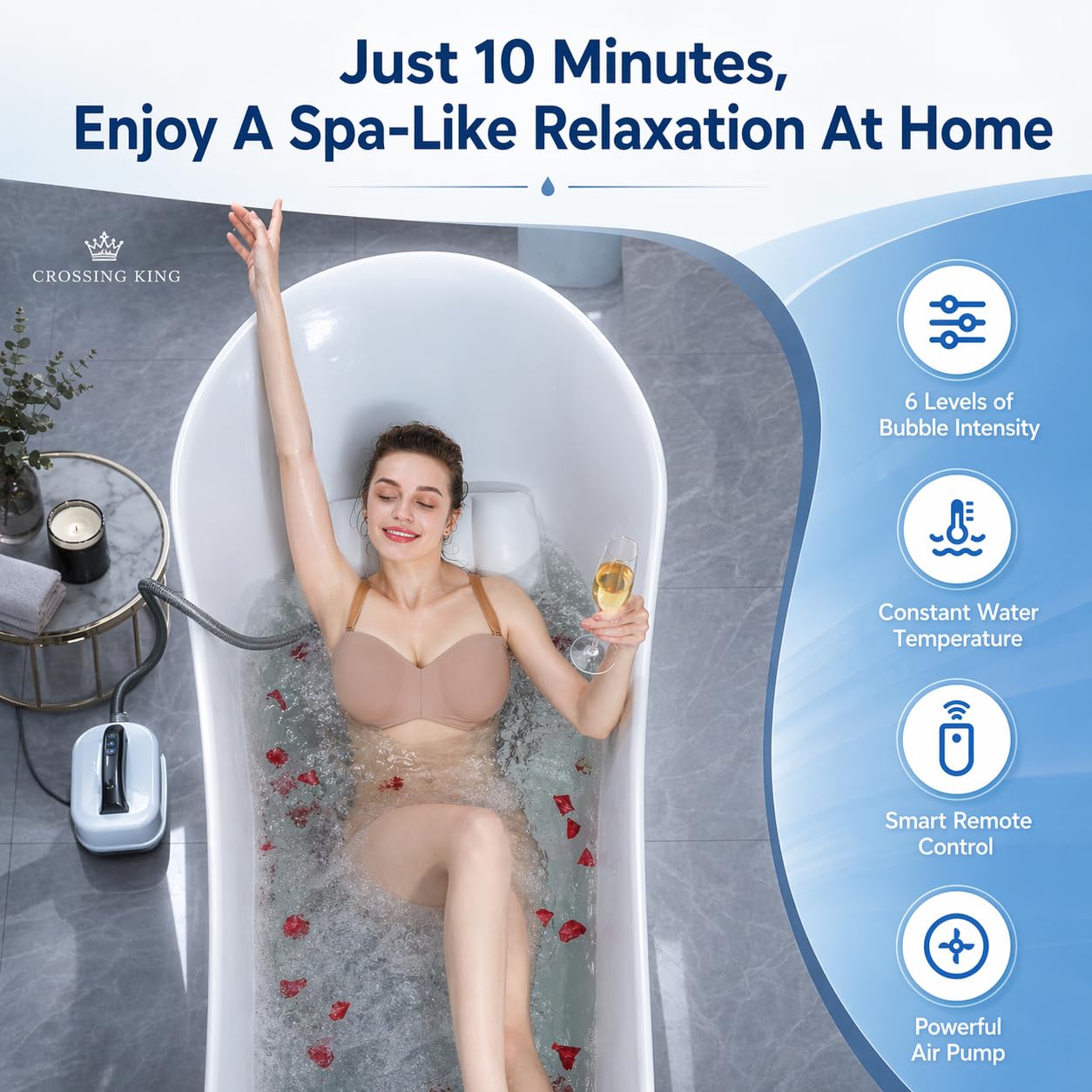 Tappetino da massaggio per vasca da bagno - 6 regolazioni, tappetino da bagno per massaggio a casa, tappetino da spa impermeabile antiscivolo con cuscino gonfiabile e telecomando, potente pompa ad