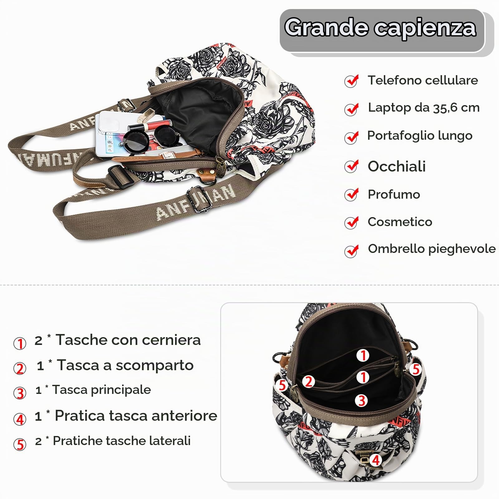 DIRRONA Moda Stampato Zaino Da Donna Per 14 Pollici Computer Portatile Casuale Borse A Tracolla Leggero Nylon Laptop Zaino Viaggio Lavoro Shopping Scuola Multifunzionale Dayback Rosa
