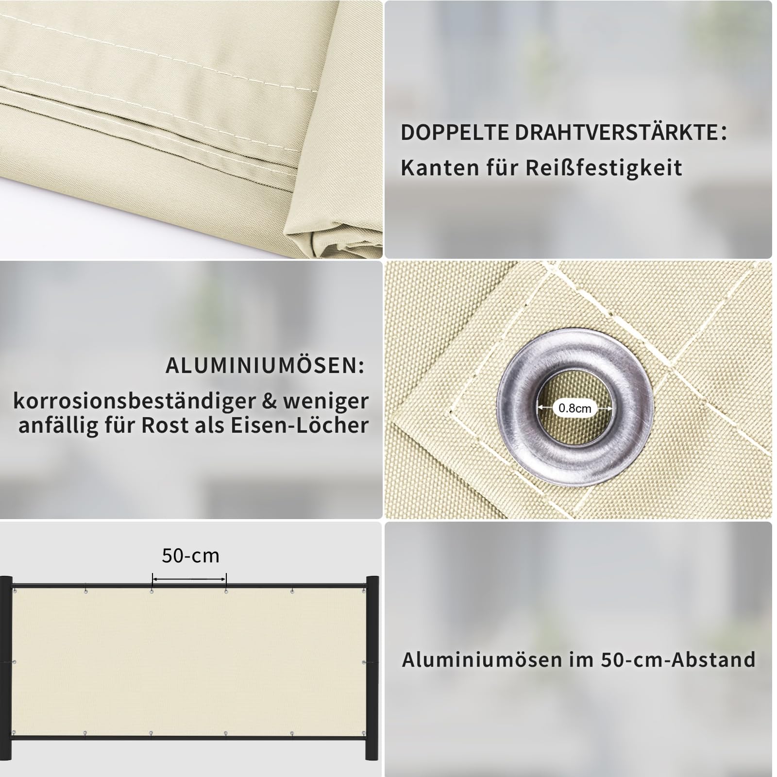 Shade&Beyond Brise Vue Balcon 100x500cm Imperméable, Protection UV, Résistant au Vent, avec Trous et Serre-Câbles pour Terrasse Extérieure,Blanc cassé