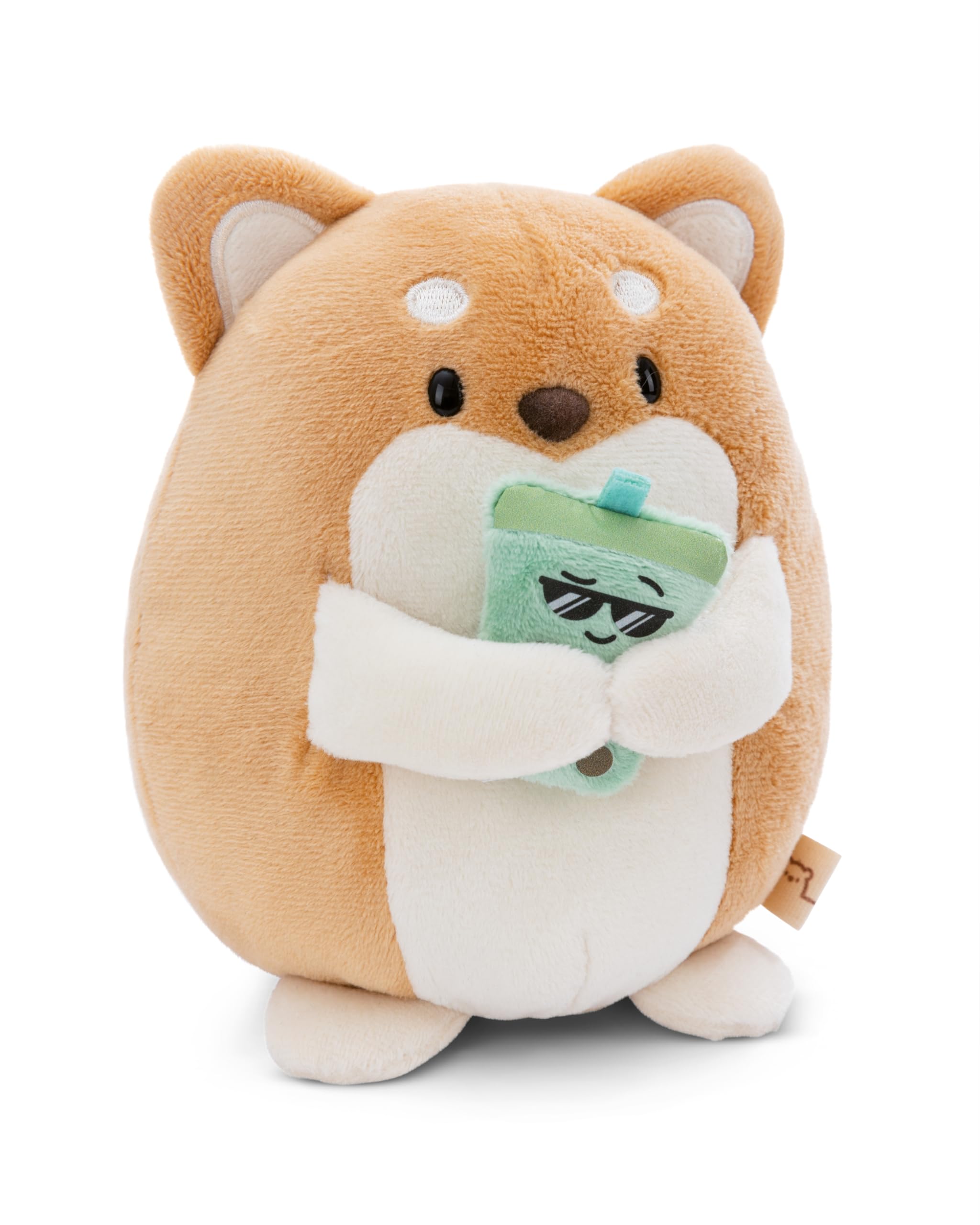 NICI MYMOCHI soft toy dog Hiro 27cm with bubble tea beige - Cuddly sweet plush for cuddling and playing, for children & adults, great gift idea - 61158