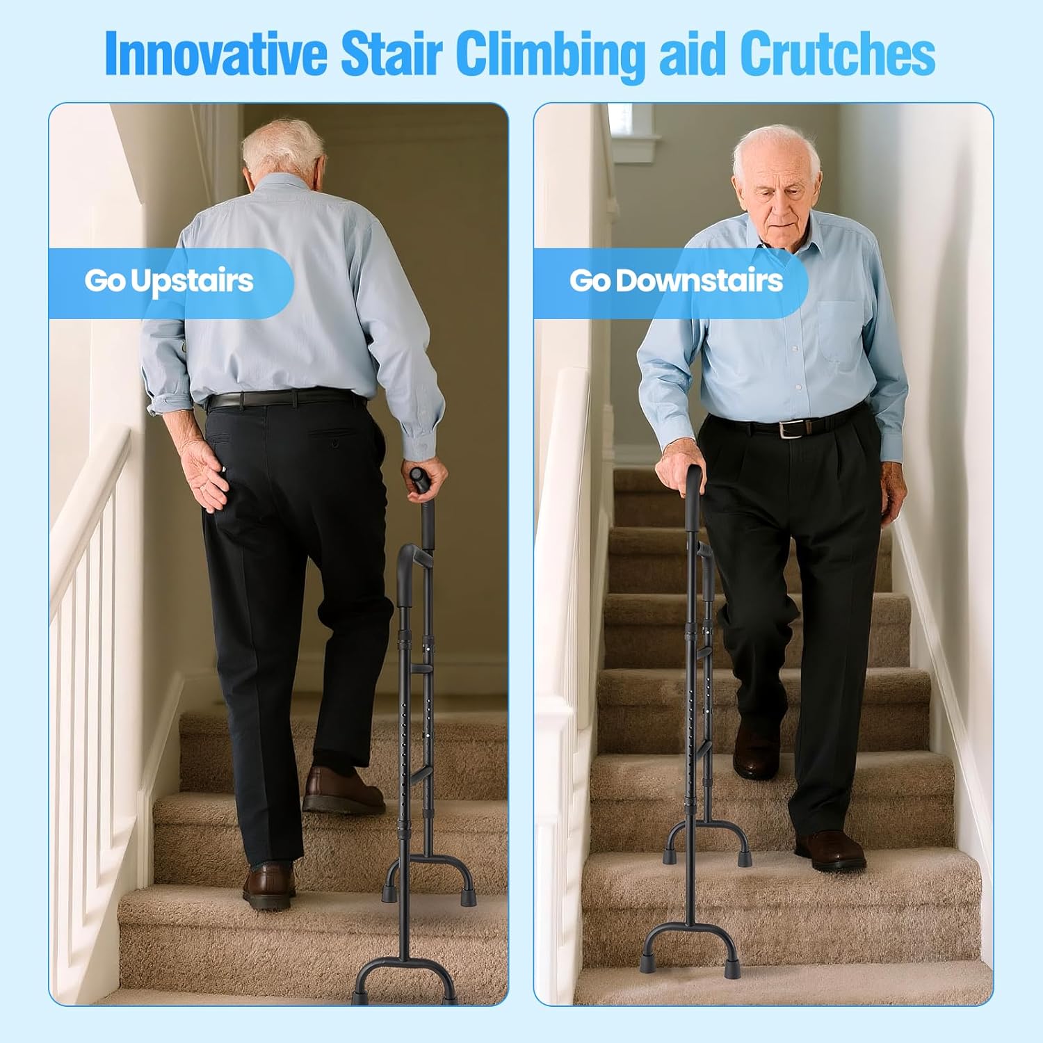 Stair Assist Cane -13-Level Adjustable Height,Portable Lightweight,Slip-Resistant&Sturdy -Stair Helper for Up&Down -Mobility Aid for Elderly,Post-Surgery,Sore Hips&Knees -Fits Standard Steps