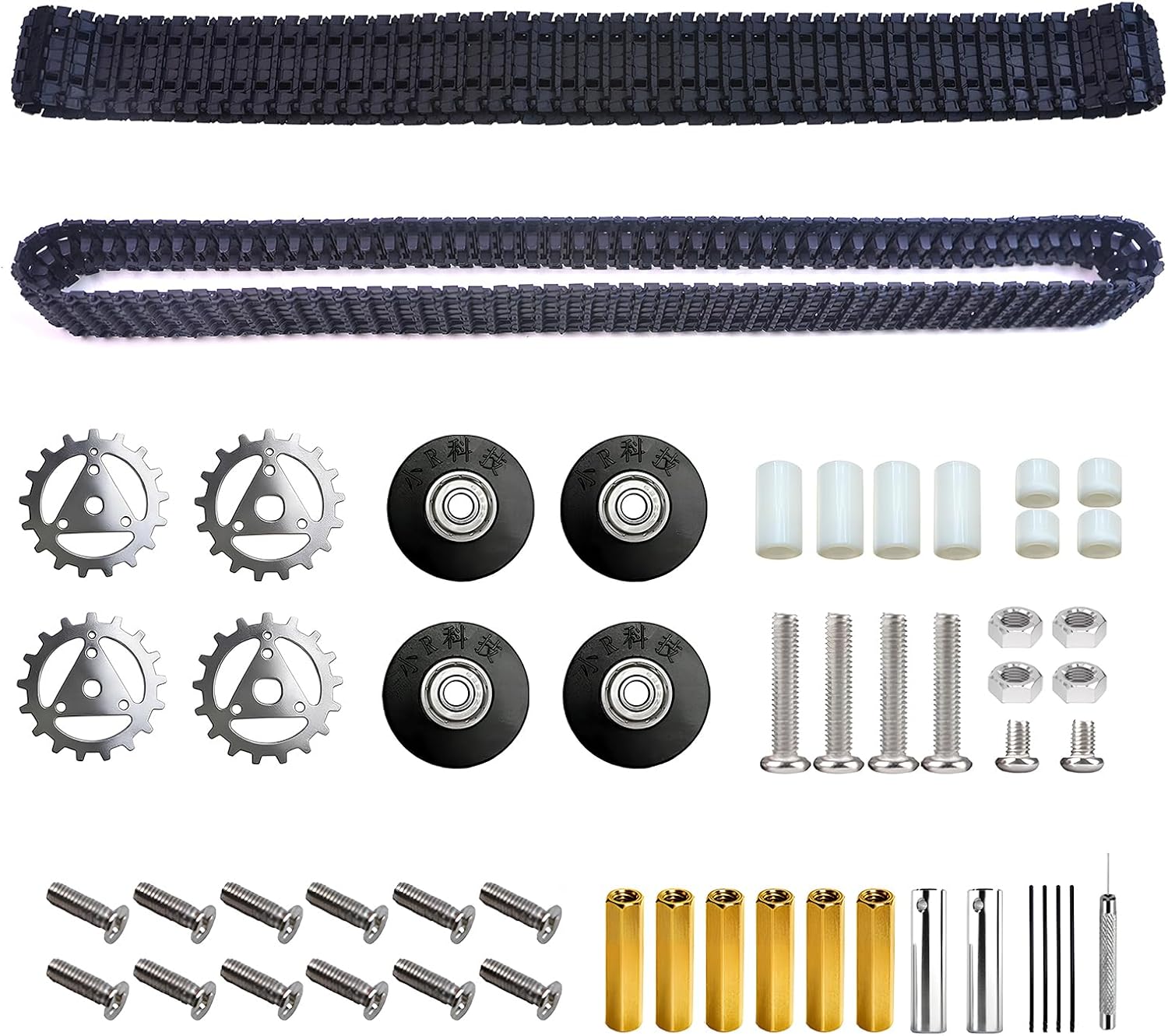 RC Robot Tank Track Kit with Metal Sprockets & Rubber Idler Wheels, DIY Crawler Vehicle Replacement Parts for Robotics Projects, DIY RC Cars, Pin Removal Tool & Hardware Included (GFS Track Kit)