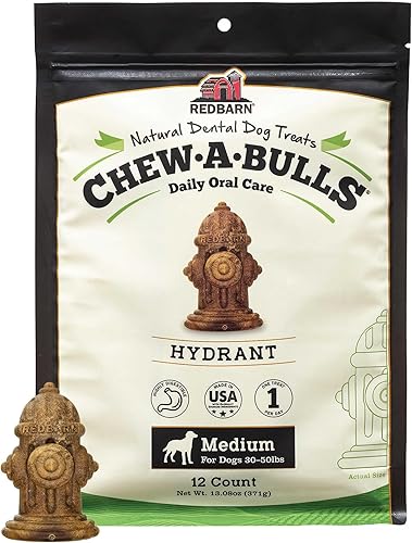 Redbarn Chew-A-Bulls, 12 Pack – Medium Hydrant Shape Dog Dental Treats – Daily Oral Care with Fun Ridges & Grooves, All Natural Ingredients, Highly