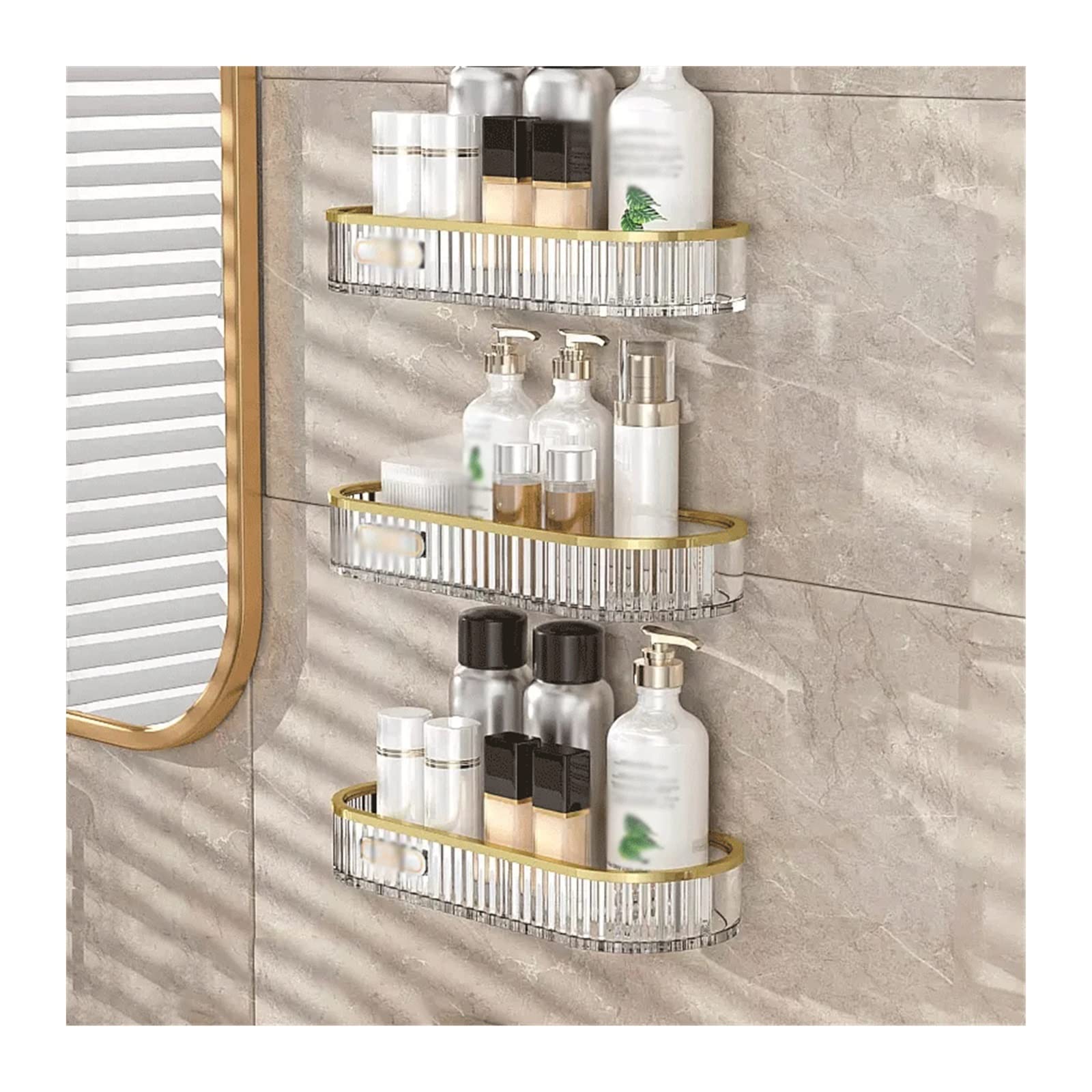 TXGJWRA Shower Caddy Plastic Storage Rack Simple Toiletries Storage Rack Three-Layer Wall Mounted Transparent Plastic Storage Rack No