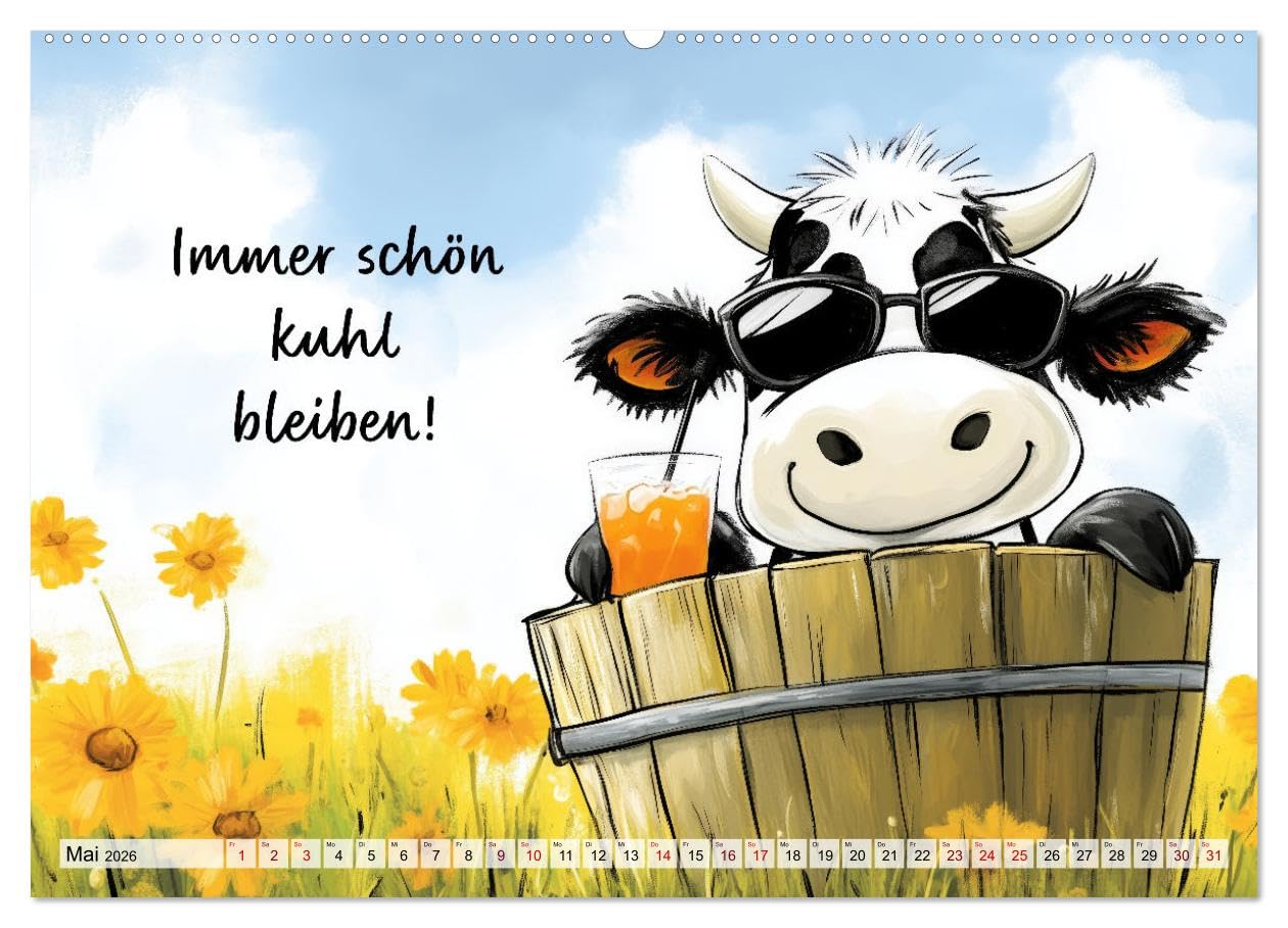 Kuhle Sprüche (hochwertiger Premium Wandkalender 2026 DIN A2 quer), Kunstdruck in Hochglanz: Humor rund um Rindvieh, Kuh und Stier (CALVENDO Spass)