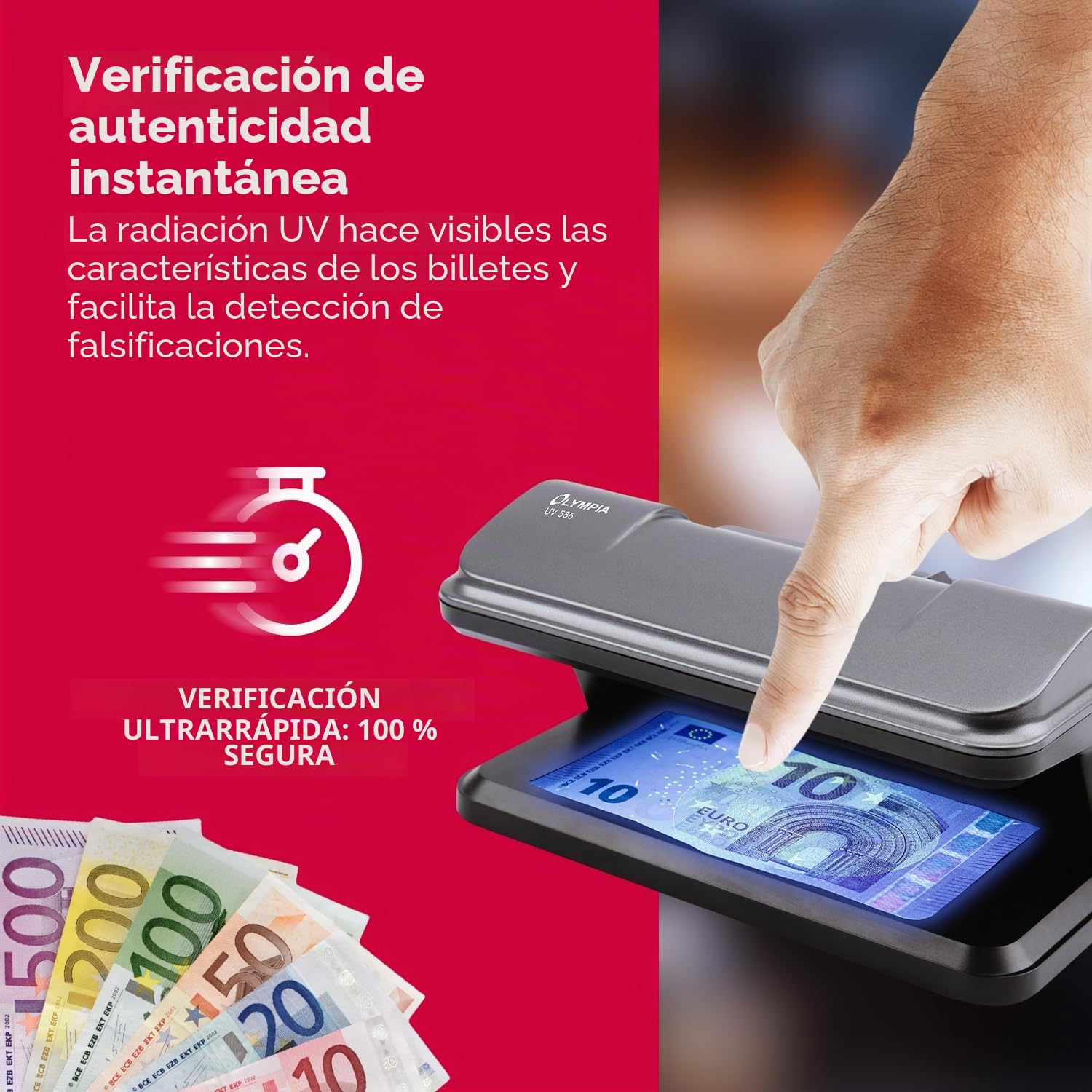 Olympia Detector de billetes UV 586 | Comprobador de billetes para billetes | comprobador de billetes falsos con lámpara UV 9 W | Prueba de billetes y billetes | Detector de billetes | sin
