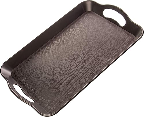 Miniatura 9 de Bandeja de cafetería con mango  Bandeja rectangular de plástico texturizado de grano de madera para TV de 14 x 9 pulgadas  Ideal para bufés de