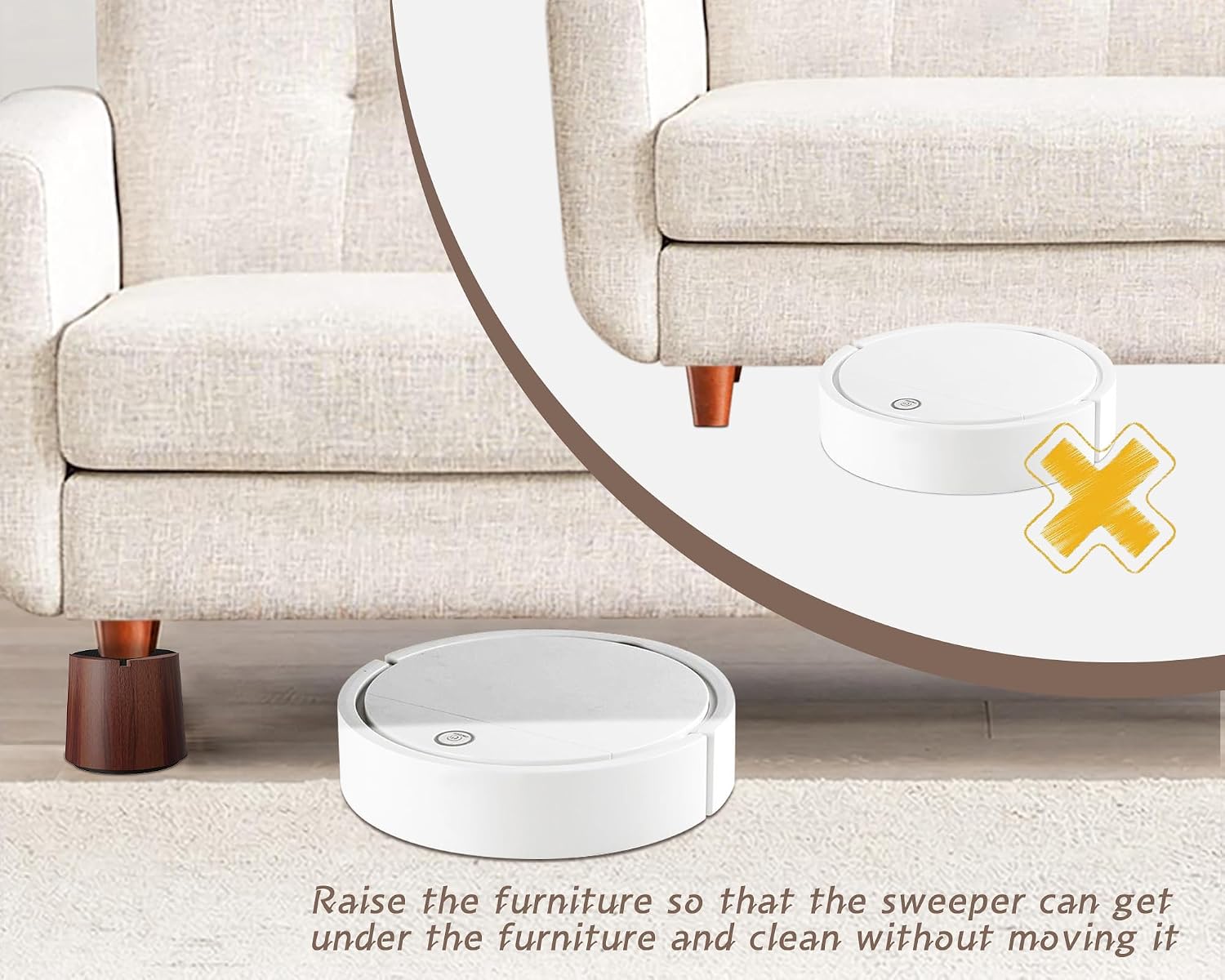 OneDream Wooden Bed Risers - Set of 4, 3-inch Bed Risers, Heavy-Duty Solid Wood Risers, Sofa Risers with Non-Slip Pads, Create Storage Space and Make Cleaning Easier for the Sweeper
