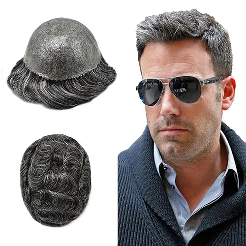 Miniatura 24 de Toupee para hombres Sistema de reemplazo de cabello humano Full Poly Mens Toupee Hairpiece inyectado PU peluca para hombre sistemas de cabello