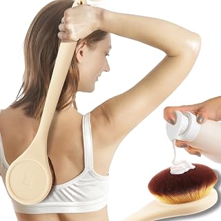 Lotion Applicator for Back, Feet, Long Handle Curved, Back Sunscreen Applicator for Kids, Women, Ultra Soft Bristles for Ultimate Comfy, Apply Cream Moisturizer, Self Tanner, Beige