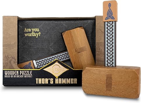 Project Genius Inc. Thors Hammer Wooden Puzzle, Medium Difficulty, Disassemble and Reassemble This Norse-Themed brainteaser Based on Thors famed Hammer Mjolnir, Ages 14+