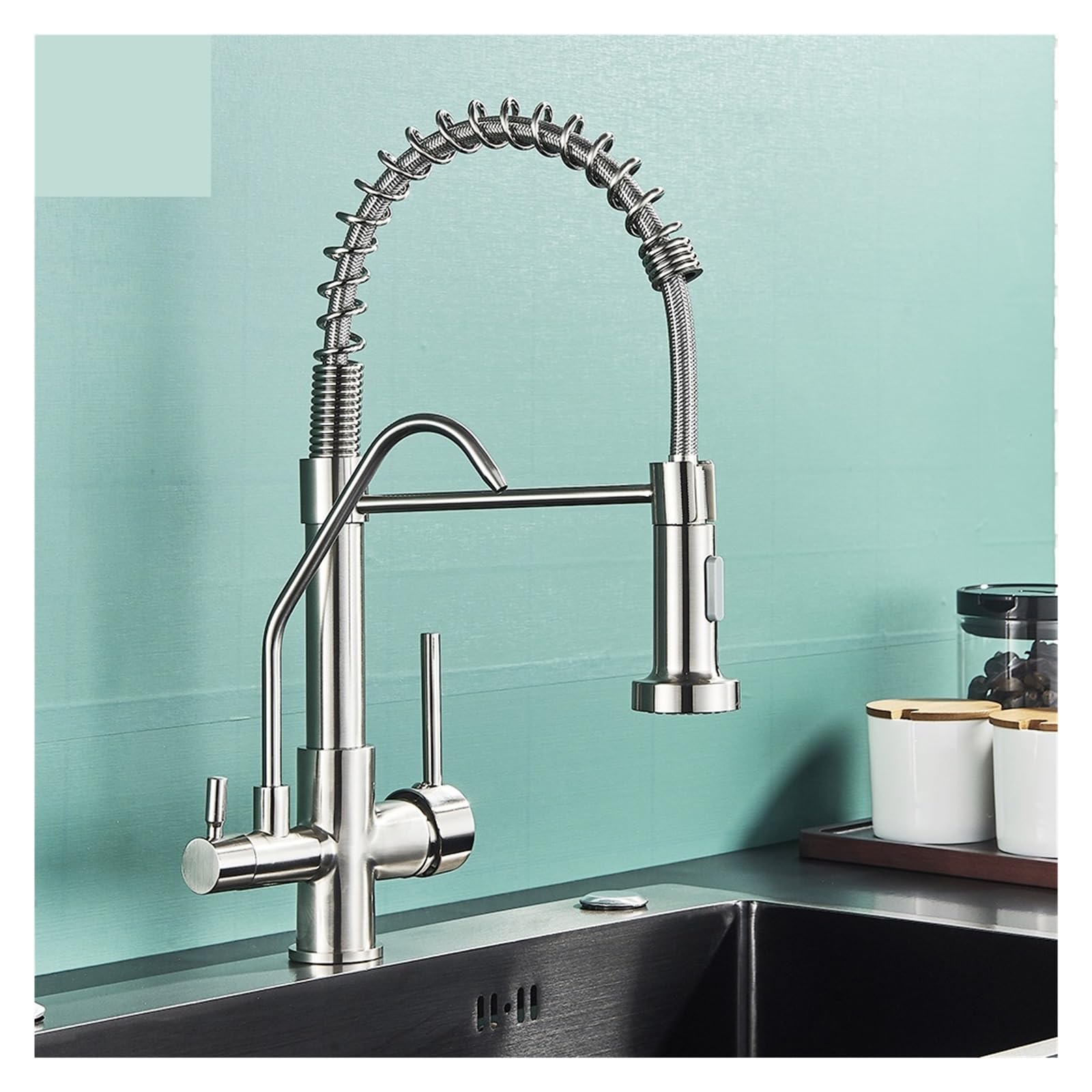 Kran z filtrem Matte Pure, uchwyt do kranu, ciepła i zimna woda pitna, wyciągana bateria kuchenna, oczyszczanie, szczotkowany nikiel aA, szczotkowany nikiel aA，Brushed Nickel a-A，Brushed Nickel a-A