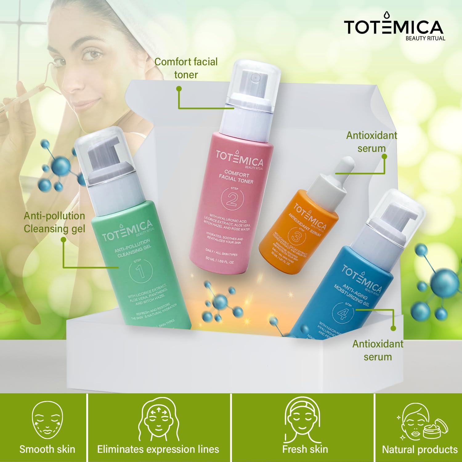 TOTEMICA Skin Care Set, 4-Step Ritual Skin Care Kit - Cleanser, Toner, Serum & Moisturizer for Dry Skin – Vegan, Cruelty-Free, Natural Ingredients for All Skin Types - Skincare with Anti-Aging - Image 2