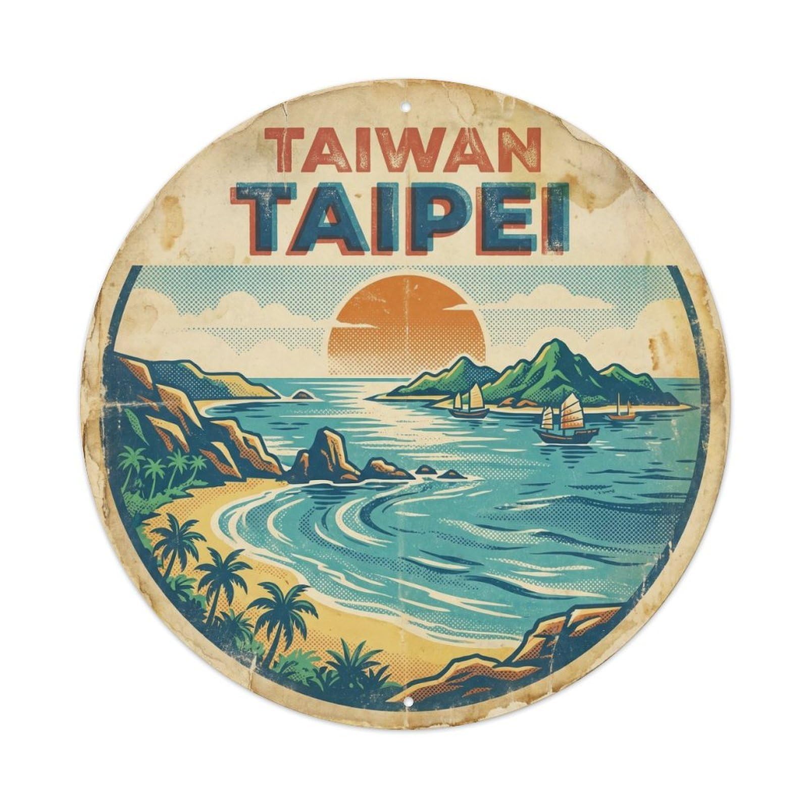 Odgynaw 8X8inch(20X20cm) Taiwan Taipei Island City Retro Ink Travel Metal Tin Sign