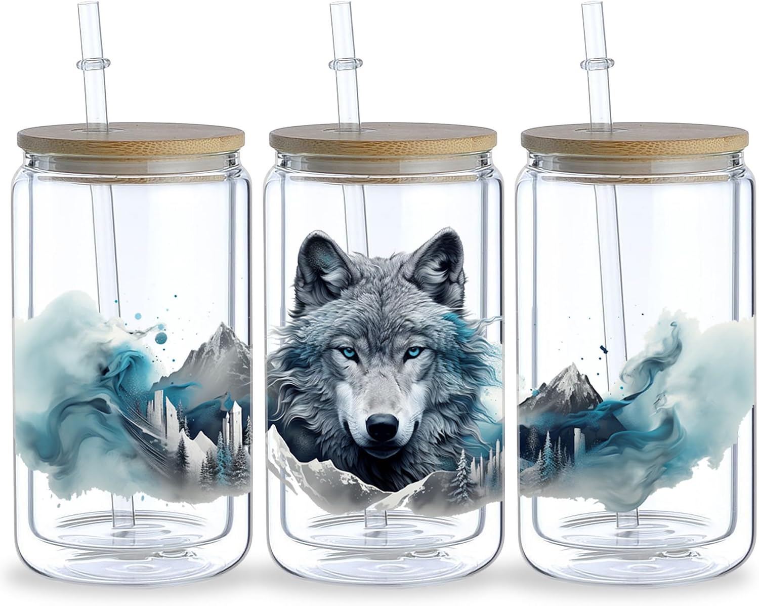 UV DTF Transfer Stickers for Tumblers - 5 Sheets Wolf Pack Design, Waterproof Adhesive Decals for Cups, Glass, Plastic, Phone Cases DIY Decor