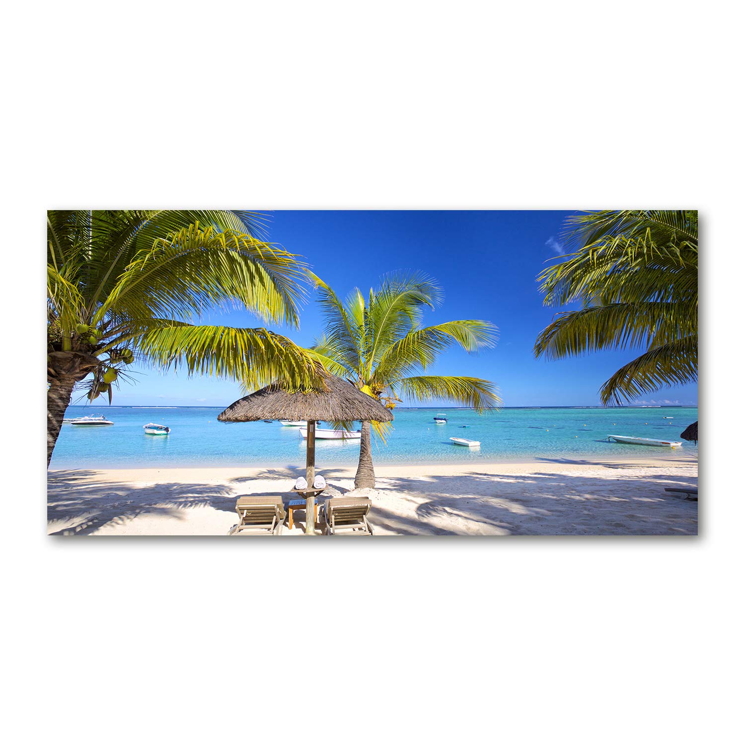 Image panorama plage de Maurice en verre trempé 120x60 cm aux finitions brillantes