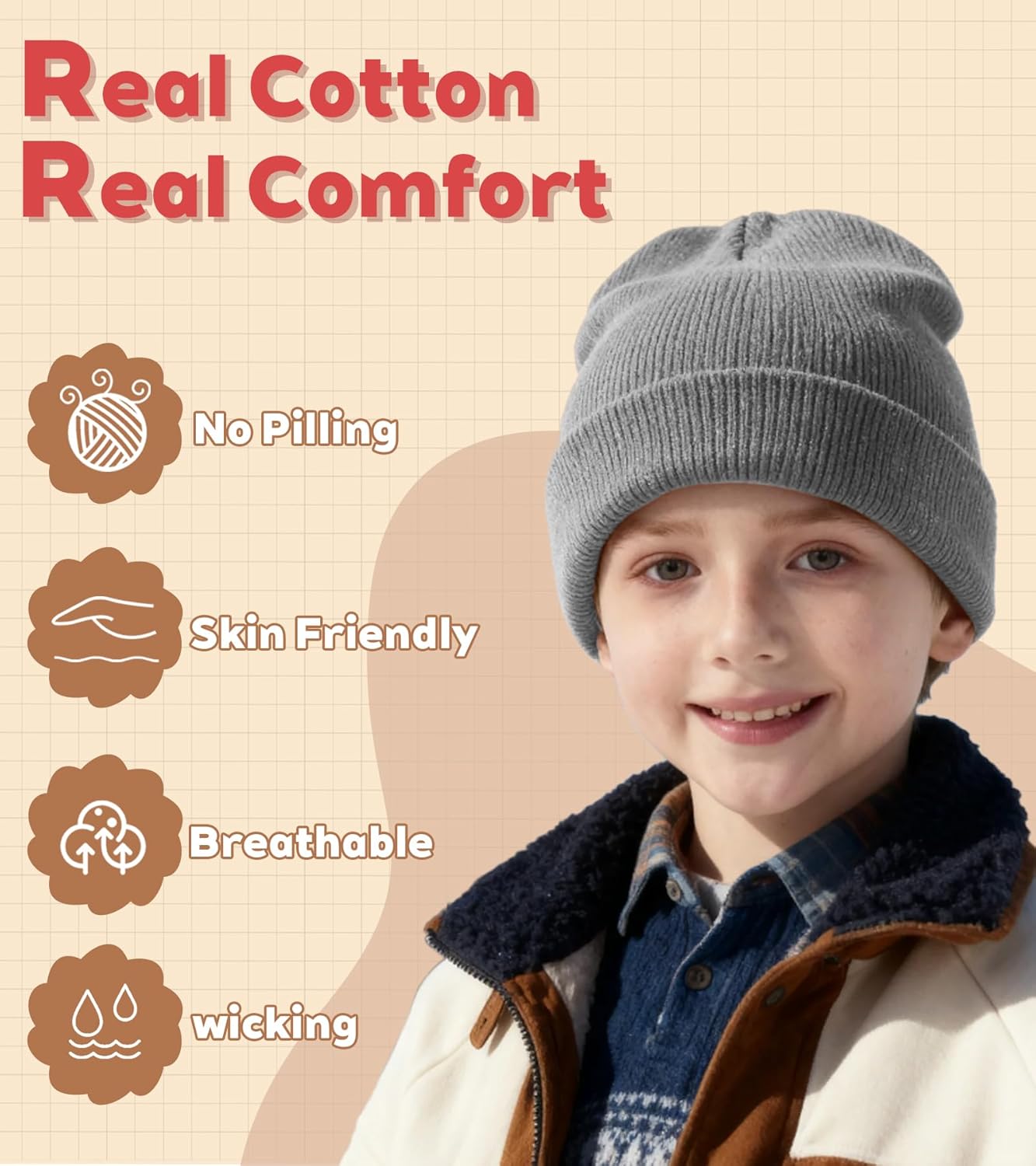 100% Cotton Baby Beanie Toddler Boys Girls Kids Winter Hat Knit Winter Warm Cap Newborn Infant Cuffed Caps - Image 2