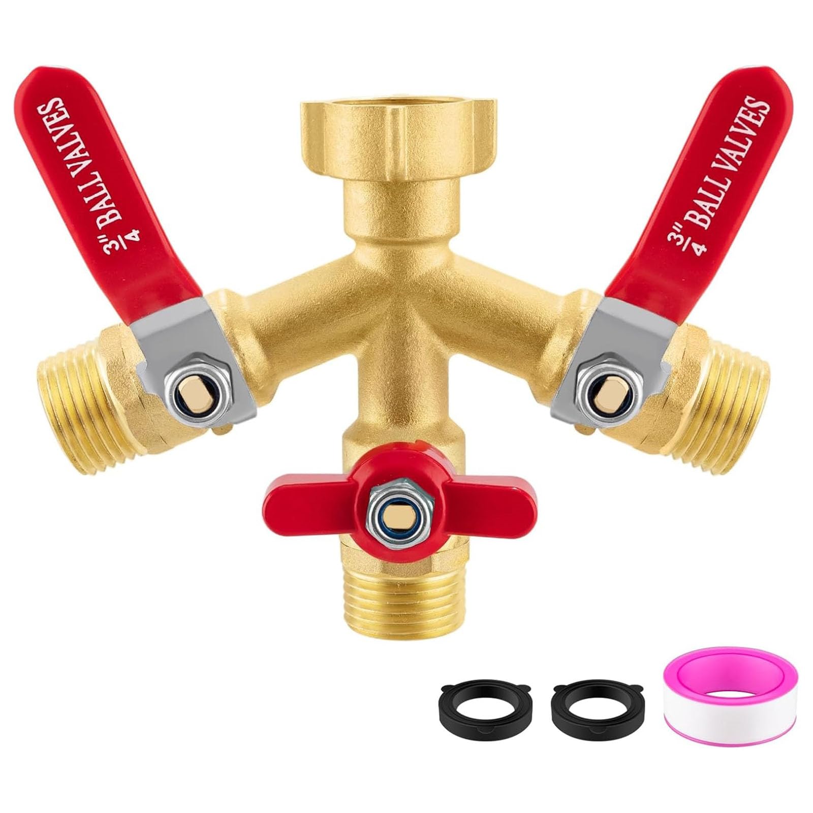 Clbdress Brass Faucet Splitter Stainless Steel Garden Hose Manifold With Shut-Off Valves 3/4In Ght Thread For Outdoor Watering And Irrigation