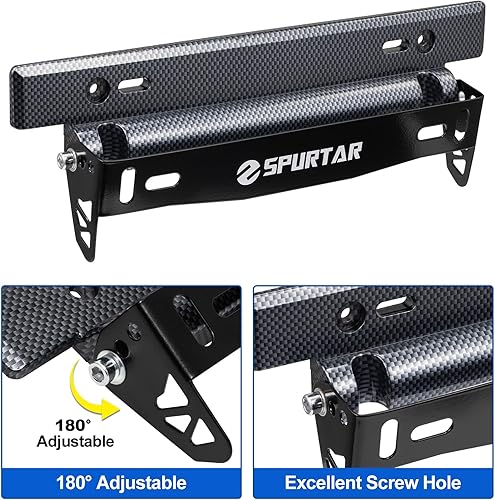 Miniatura 5 de Spurtar Marcos de matrícula, soporte ajustable para placa de matrícula delantera de automóvil, incluye tornillos y tuercas (negro)