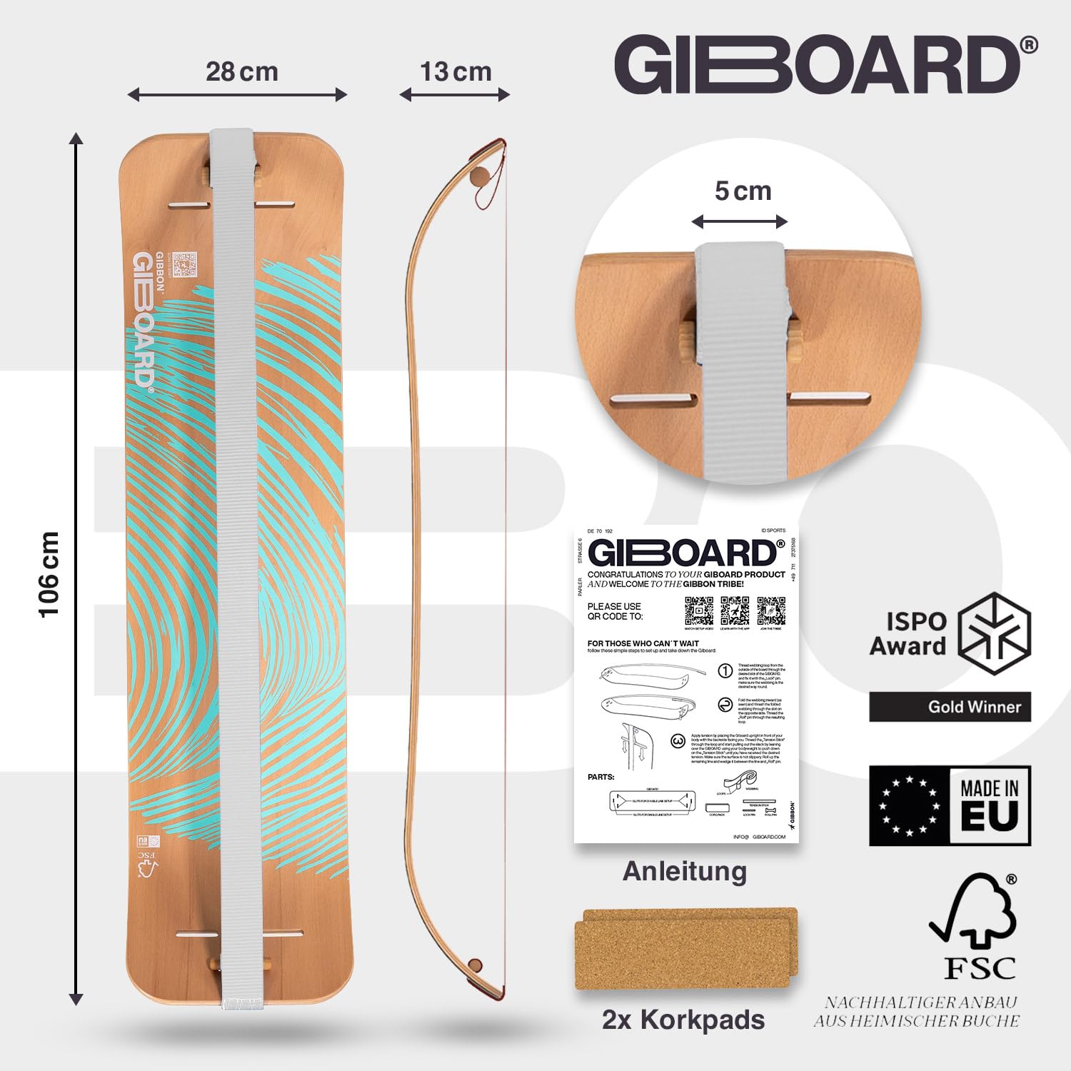 GIBBON Gyboard Spiel Black/White Balance Board Interaktives Training mit App