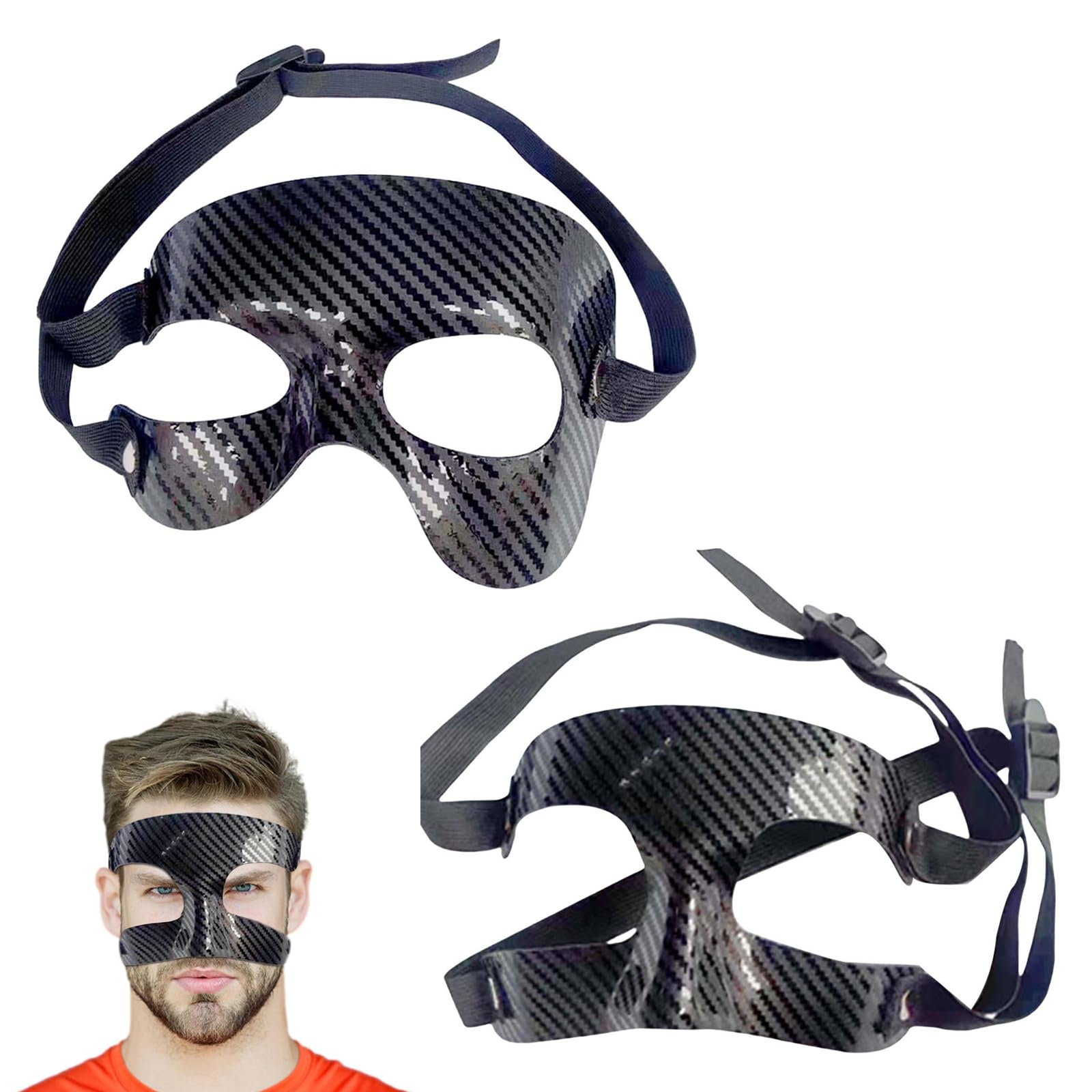 Pacco da 2 Maschere Protettive Nasali in Fibra di Carbonio per Sport Come Calcio, Basket e Softball – Regolabile, Protezione Efficace per Danza, Spettacoli e Attività di Bar, Motivo in Twill