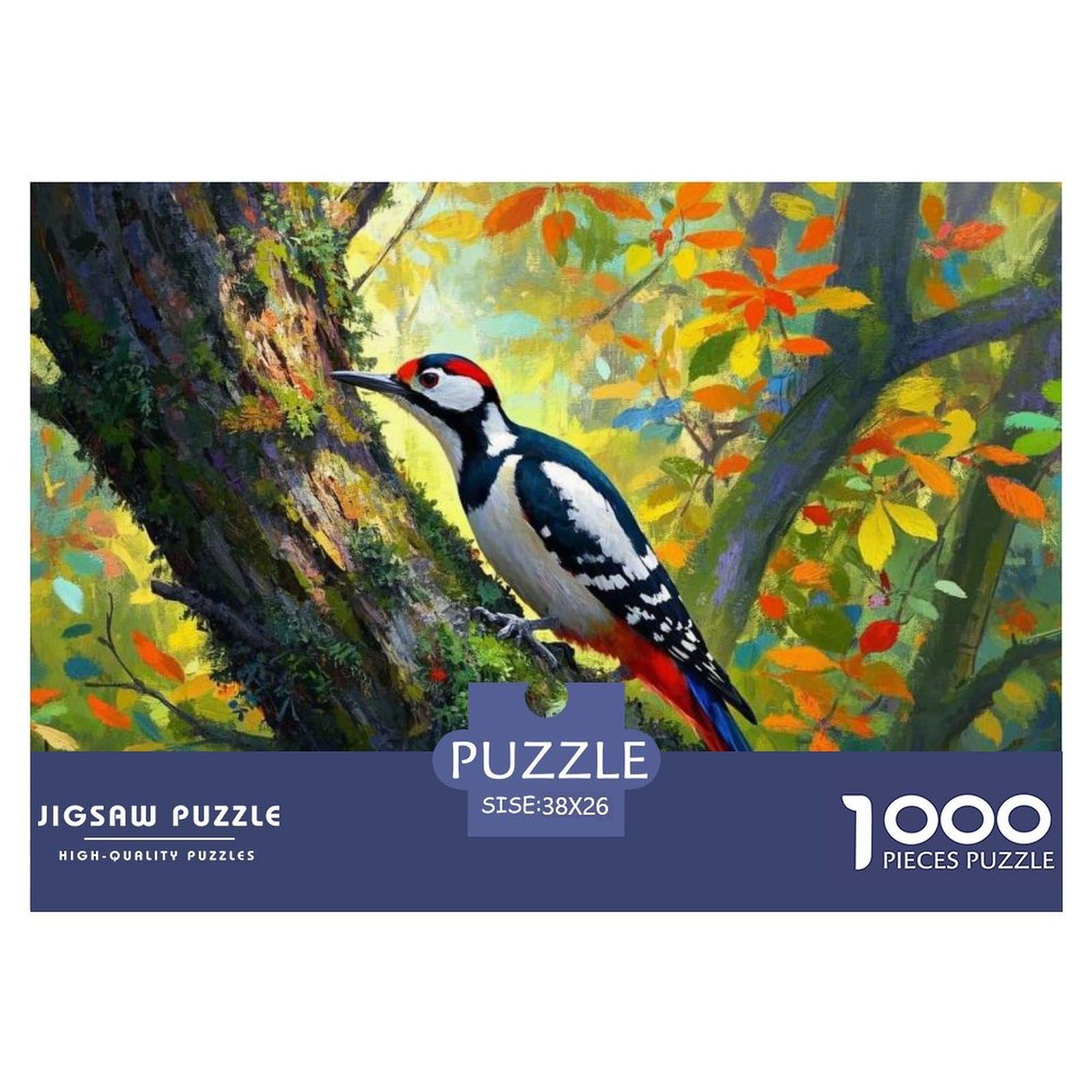 Jigsaw Great Spotted Woodpecker 1000 Pieces Challenge Toy for Adults,Summer Forest Impossible Jigsaw Puzzles 1000 Pieces Educational Game 38x26cm/1000pcs