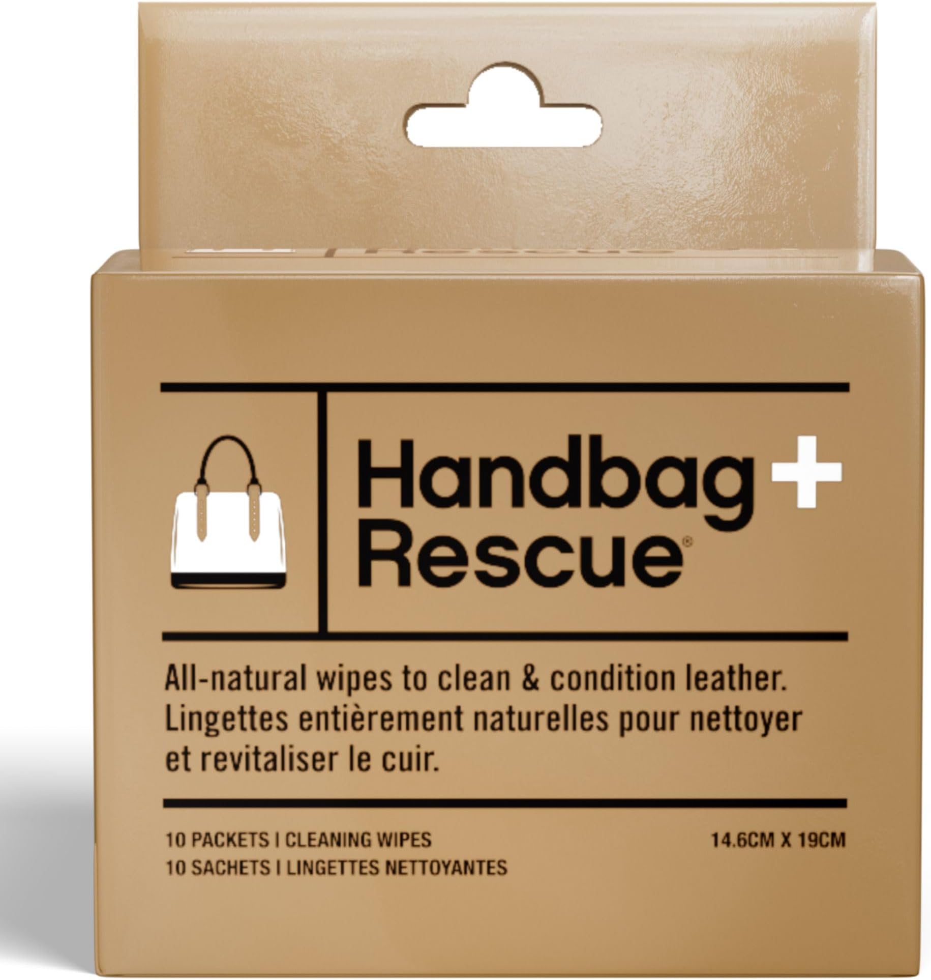 HandBagRescue All-Natural Cleaning Wipe for Leather Handbags. Removes Dirt, Grime and Surface Stains. Box of 10 Individually Wrapped Wipes.