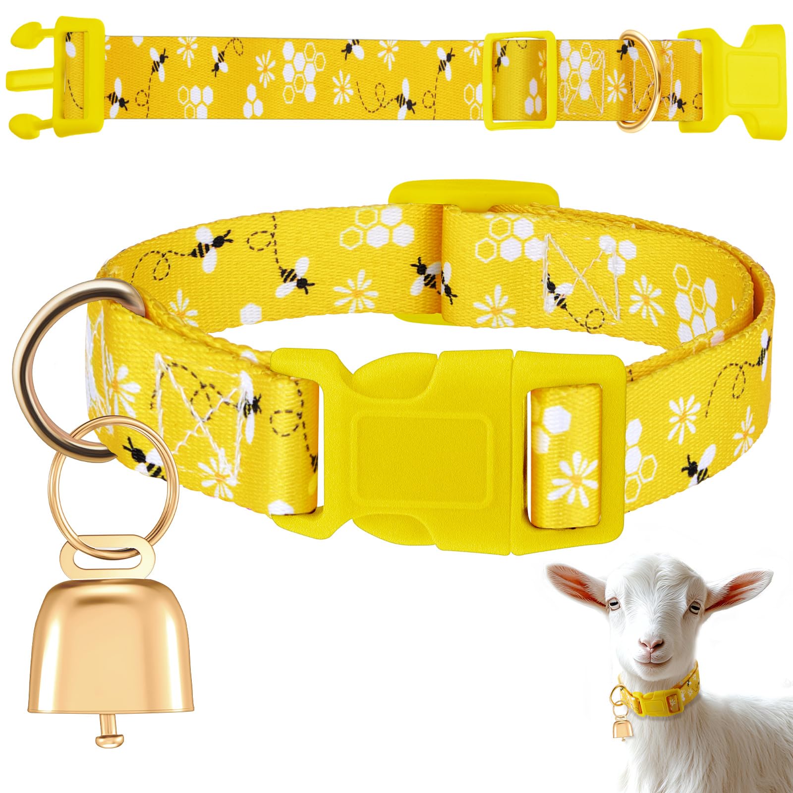 Copper Bell Goat Collar, Bee Farmhouse Style for Pygmy Goats and Lambs