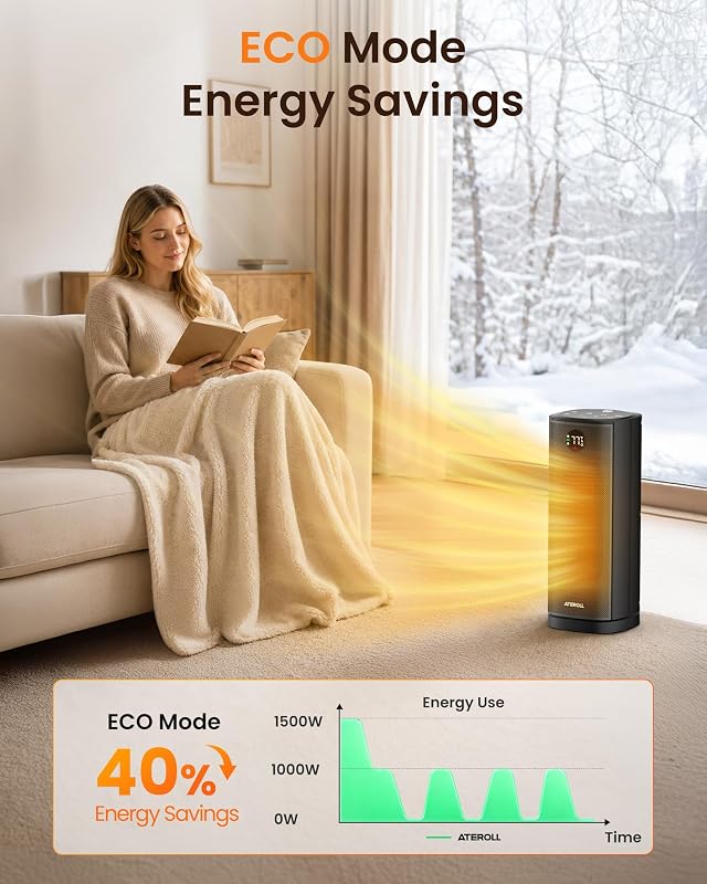Ateroll Space Heater – 75-degree wide-angle oscillation