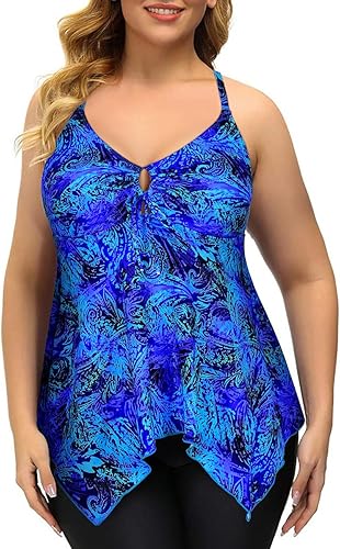 Miniatura 6 de Firpearl - Traje de baño tipo tankini, holgado, para mujer, con espalda cruzada, talla extra-grande.