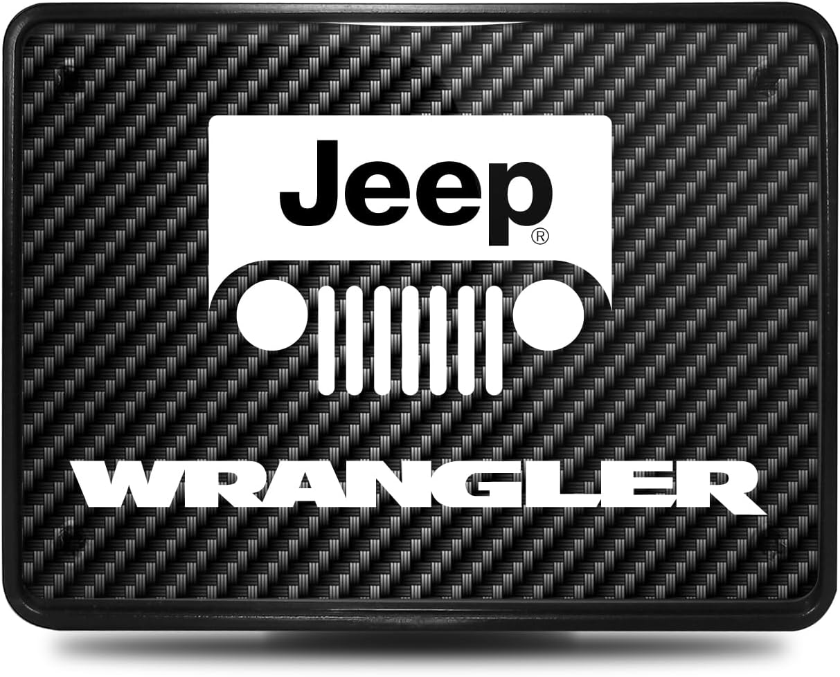 iPick Image for Jeep Wrangler UV Graphic Carbon Fiber Look Plate on ABS Plastic 2 inch Tow Hitch Cover - Official Licensed