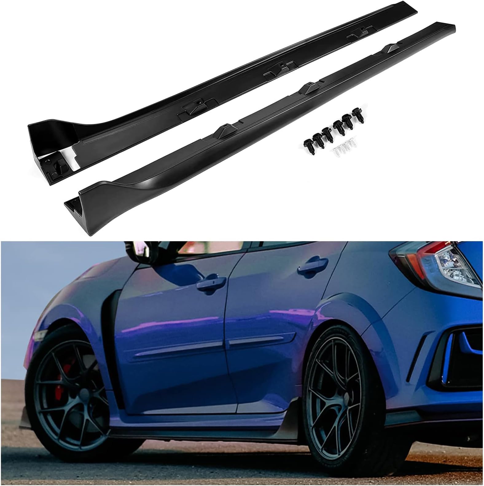 KUAFU Side Skirt Extension Panel Compatible with 2016-2021 Honda Civic 4 Door Sedan (Including Si Model) Type-R Style Bottom Side Line Extension Rocker Panel Body Kit 2Pcs