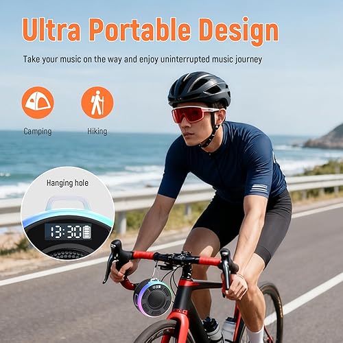Miniatura 6 de Altavoz de ducha, certificado IP7 impermeable, mini altavoz inalámbrico Bluetooth pequeño con luces, ventosa y micrófono para baño, tiempo de