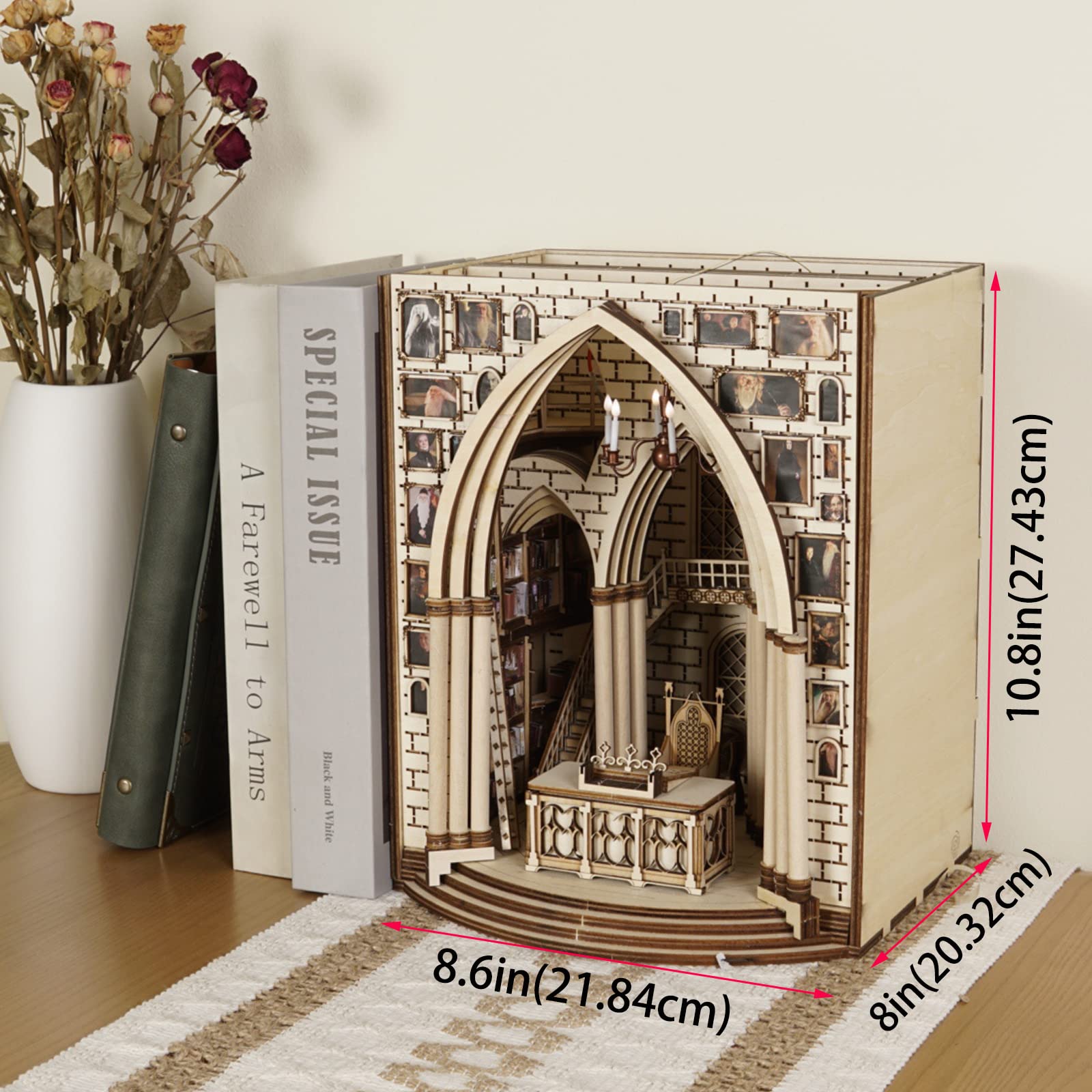 DIY LED Book Nook Kit - Sunflower Flower Room Miniature Bookshelf Insert With Lights, Decorative Bookend For Home, Gift For Adults & Teens