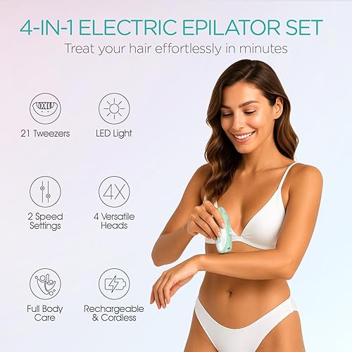 Miniatura 2 de Depiladora para mujer, depiladora inalámbrica para mujeres, depiladora eléctrica 4 en 1, 2 velocidades y 21 pinzas para cara, piernas, brazos,