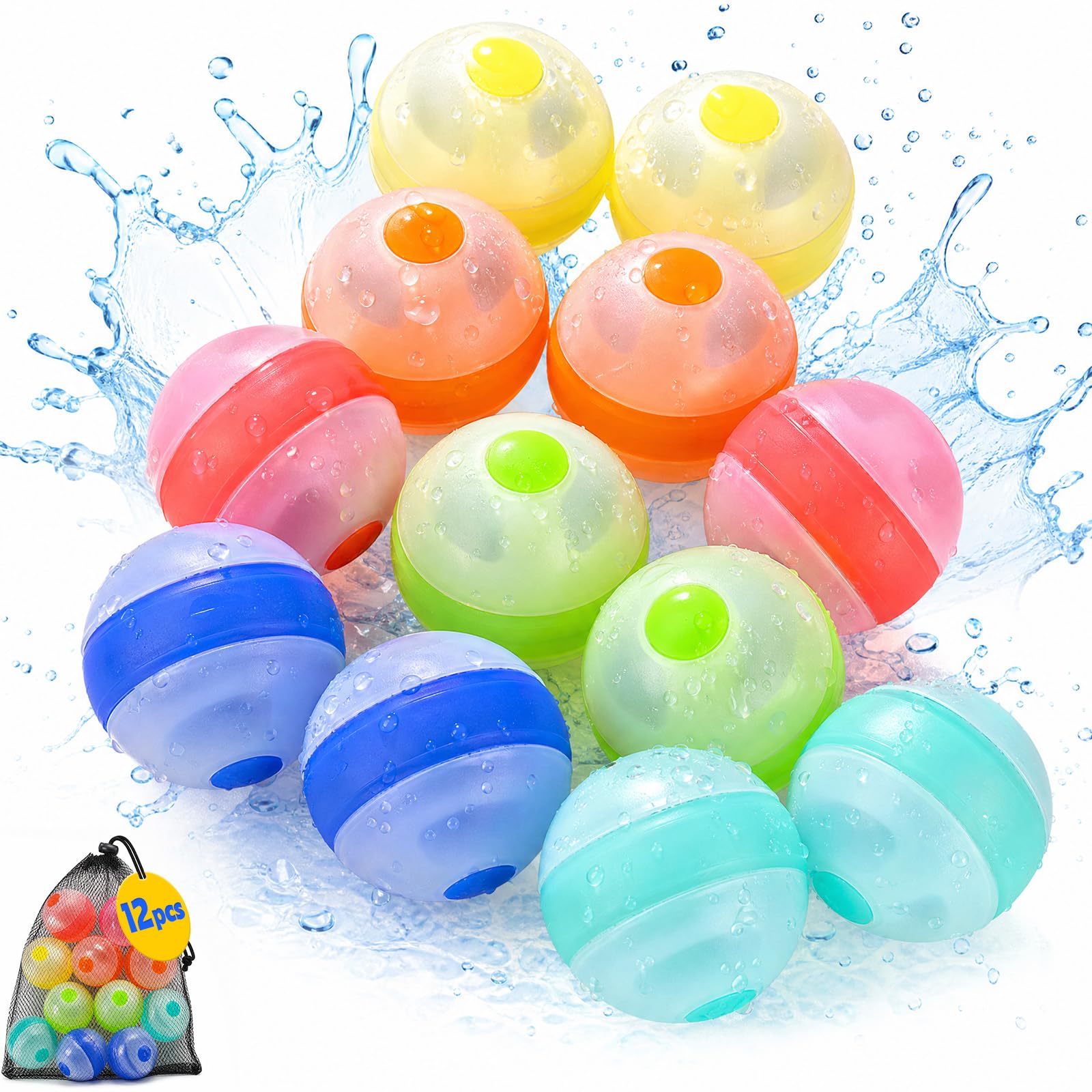 Photo 1 of 12 Pcs Reusable Water Balloons,Refillable Silicone Water Toys,Water Balloons Quick Fill of Pool Toys for kids ages 4-8,Beach Toys, Summer Toys & Outdoor Games for Backyard Water Fun