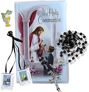 Needzo Boys First Communion Gift Set, Snap Wallet with Scapular, Rosary, Lapel Pin, and