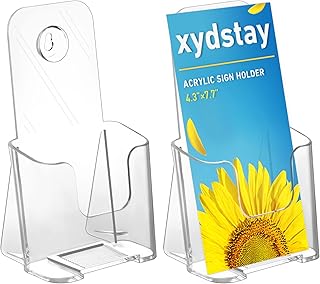 Acrylic Brochure Holder 4x9 Inches Slant Back Design, Clear Display Stand, Plastic Table Stand Sign Holder,Pamphlet Holder Flyer Holder, Acrylic Display Stand, Acrylic Table Signs Plastic Paper Holder for Office, Home, Store, 2 Pack