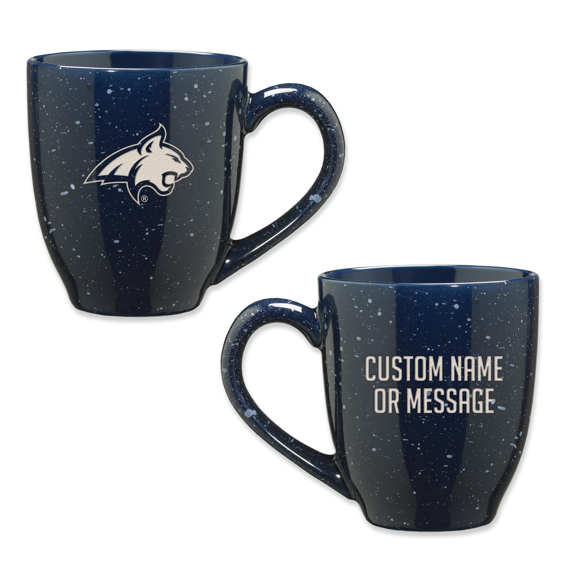 Rico Industries NCAA Montana State Bobcats Navy Blue Personalized 16 oz Team Color Laser Engraved Speckled Ceramic Coffee Mug