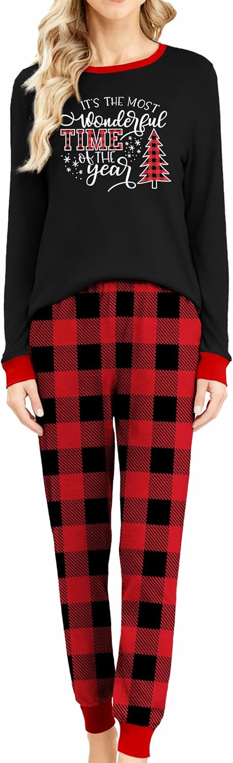 Christmas Pajamas for women Merry and Bright Christmas Long Sleeve Pjs Sleepwear Lounge Set Plaid Pants Xmas Jammies - Image 6