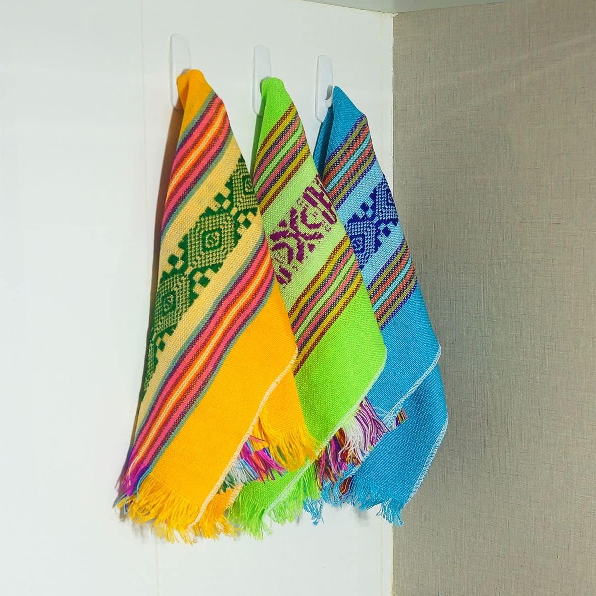 Set of 6 Colored Cotton Table Cloth Napkins, Mexican Authentic Fiesta Cloth Napkins, 100% Cotton Mexican Party