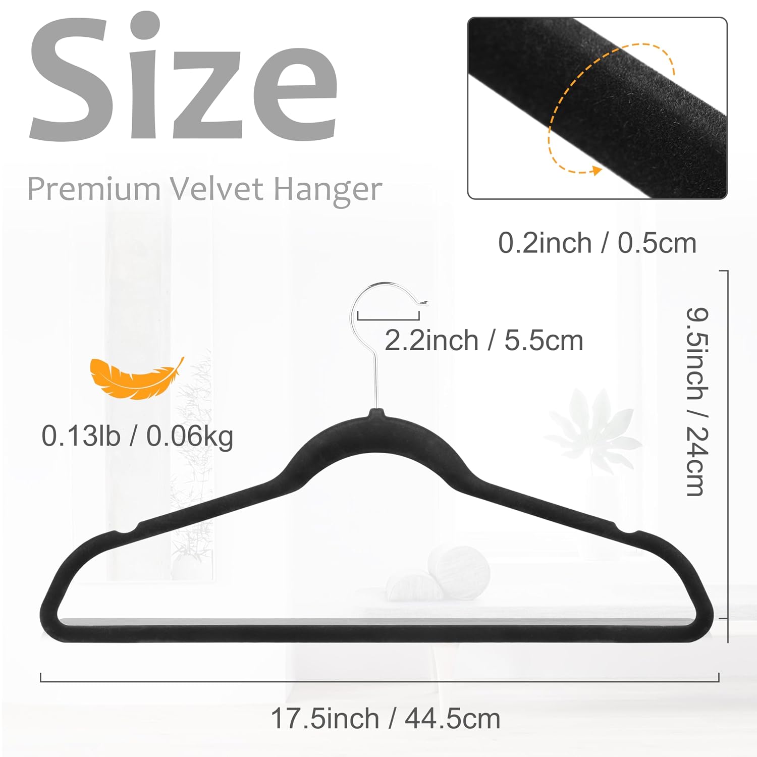 Whitmor Premium Velvet Hangers 50 Pack, Heavy Duty & Non-Slip Hangers with 360° Swivel Hooks, Space Saving Hanger, Durable Closet Organizers for Coats, Pants, Dresses, Black