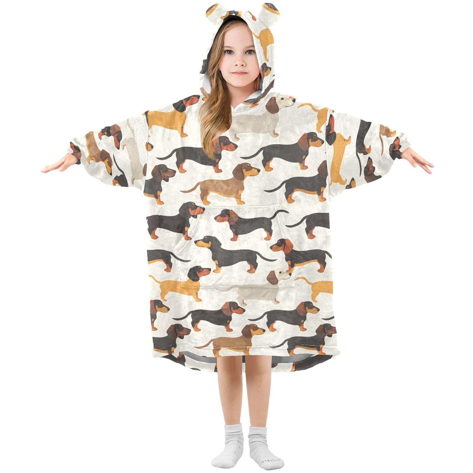 Oversized Blanket Hoodie for Kids Adult Girls Boys, Fleece Hoodie Blanket Dachshund Dog Warm Plush Wearable Blanket Hoodie Sweatshirt with Roomy Pocket, Small — image 1