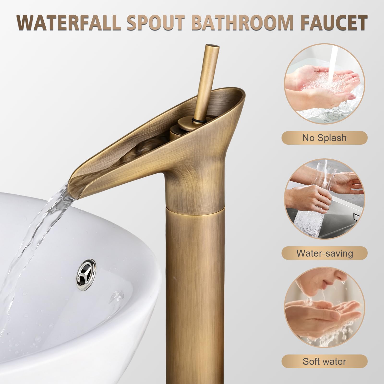 Wasserfall-Waschtischarmatur, Einhebelmischer für Badezimmer, Waschtischarmatur (hoch)